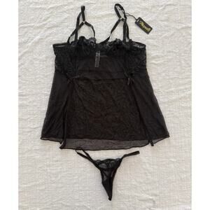 Mapale NWT  | black babydoll & string thong set lingerie chemise | size L/XL